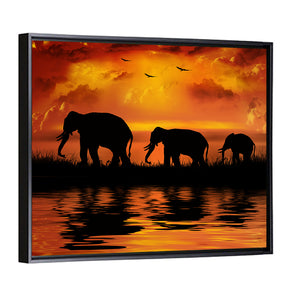 Elephants In Sunset Wall Art