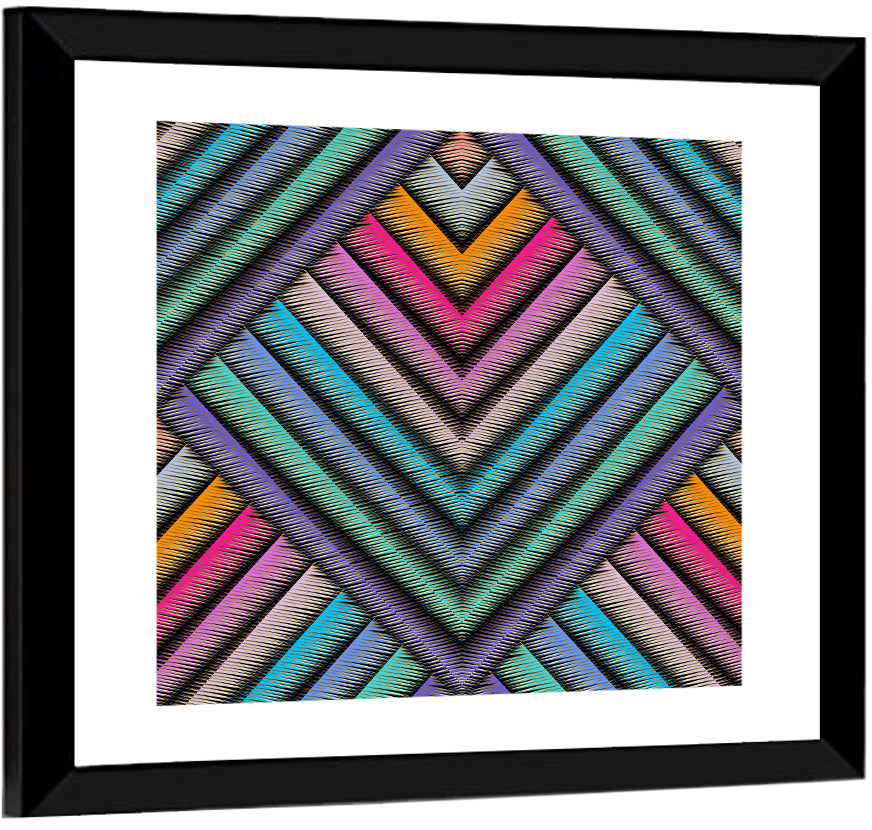Embroidered Chevron Stripe Pattern Wall Art