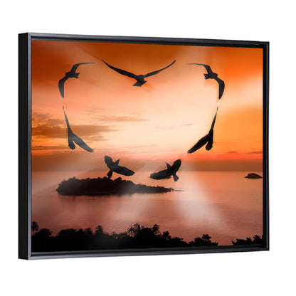 Heart-shaped Birds at Sunset Wall Art
