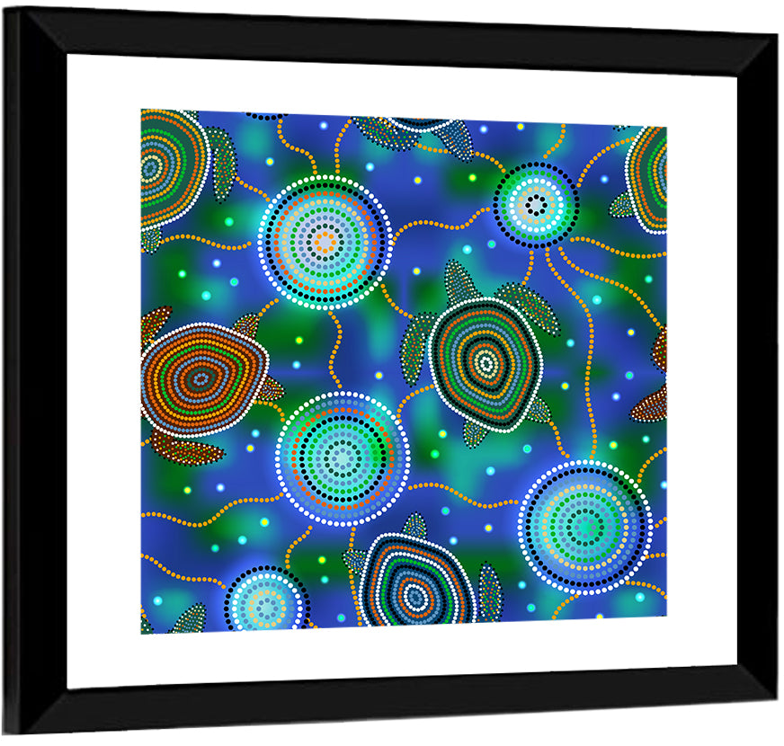 Dot Painted Sea Turtles and Jellyfish Pattern Wall Art