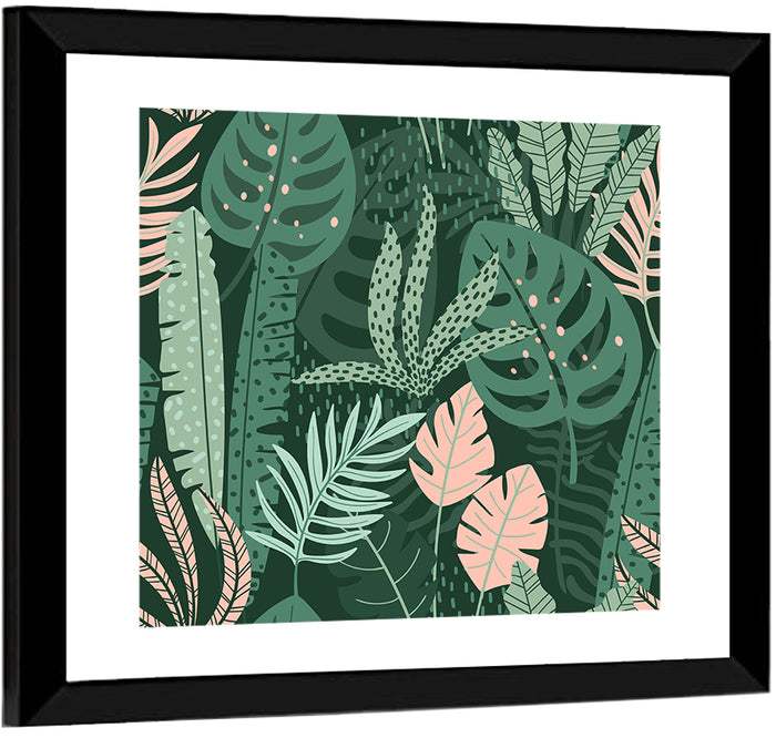 Polka Dot Tropical Leaf Pattern Wall Art as a framed print