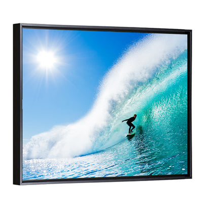 Surfer Inside Blue Barrel Wave Wall Art