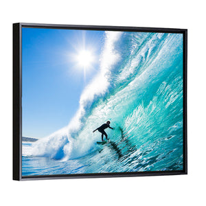 Surfing On Blue Ocean Wave Wall Art