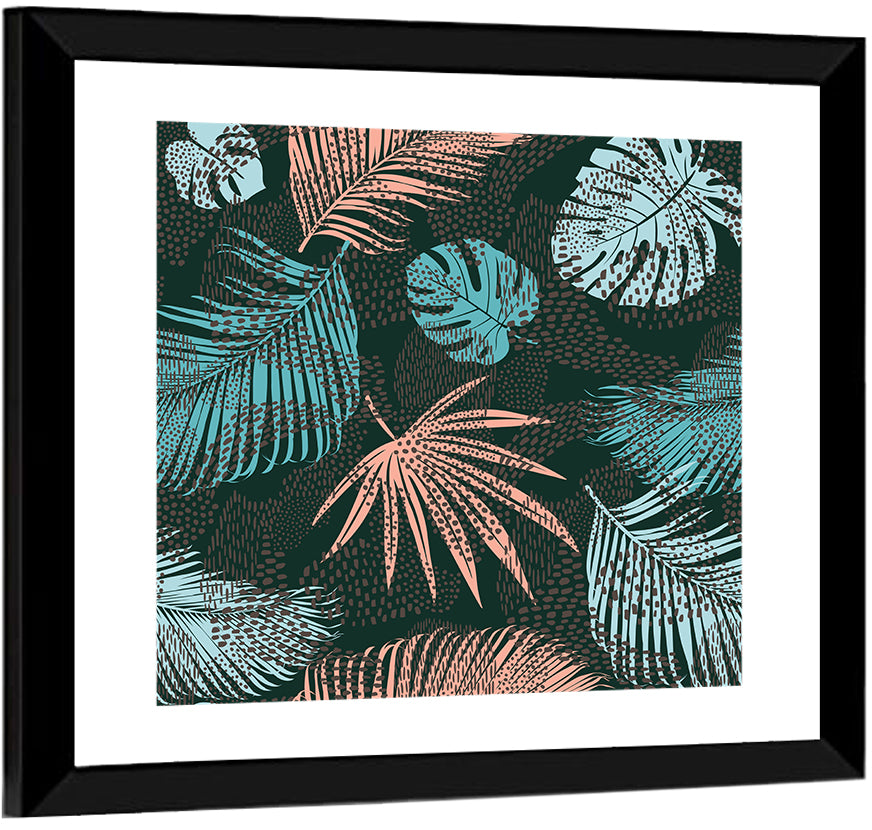 Stippled Tropical Leaves Illustration Wall Art