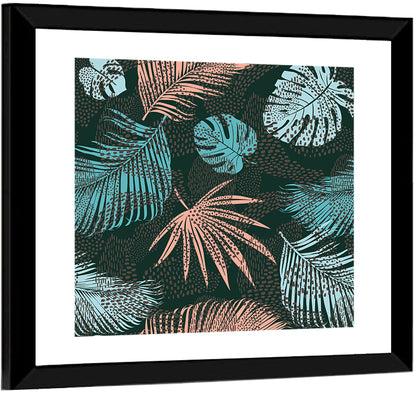 Stippled Tropical Leaves Illustration Wall Art