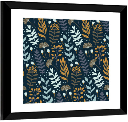 Navy Gold Wild Floral Pattern Wall Art