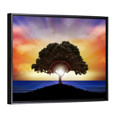 Coastal Sunset Tree Silhouette Wall Art