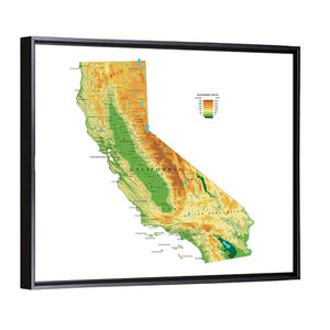 California Physical Map Wall Art