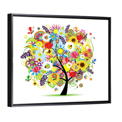 Colorful Floral Tree with Butterflies Wall Art