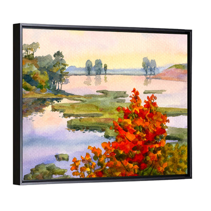 Autumn Lake Watercolor Wall Art