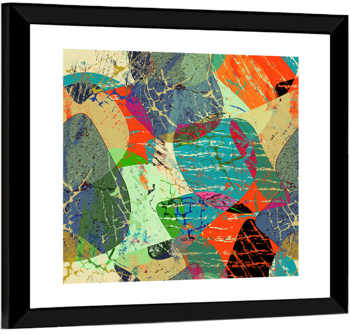 Vibrant Grunge Geometric Collage Wall Art as a framed print