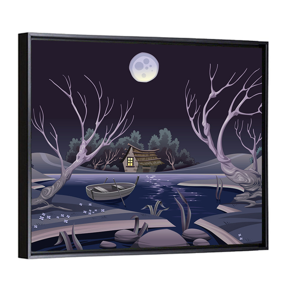 Cottage by Moonlit Pond Wall Art