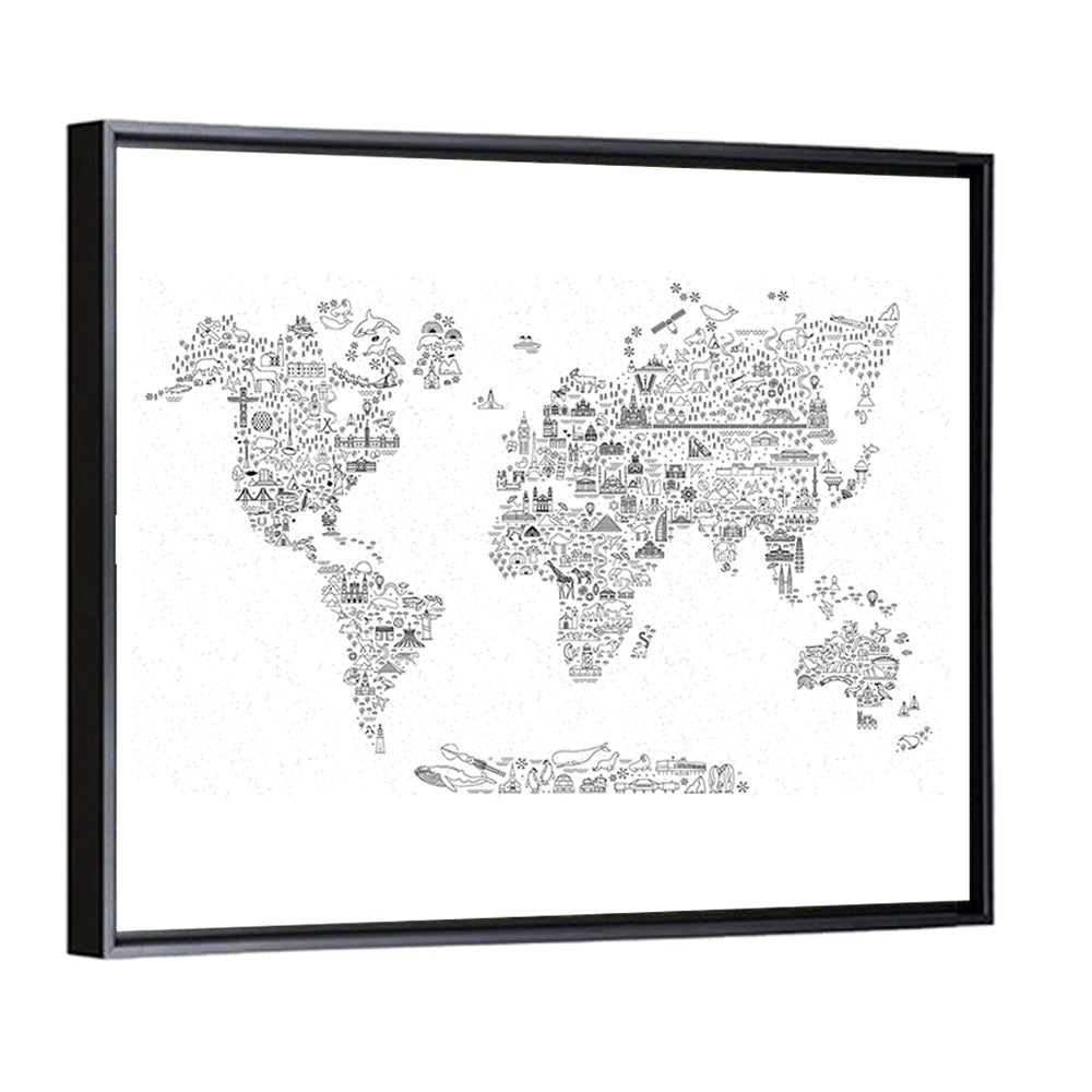 World Map of Travel Icons Wall Art