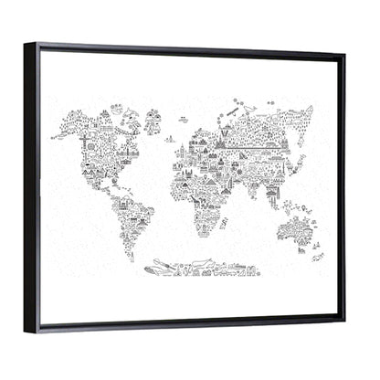 World Travel Line Icons Map Wall Art