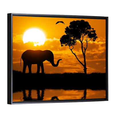 Sunset Elephant Silhouette Wall Art