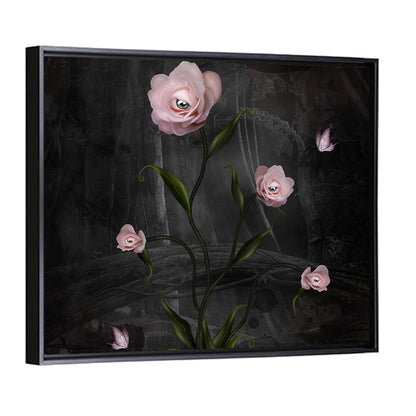 Surreal Pink Roses with Eyes Wall Art