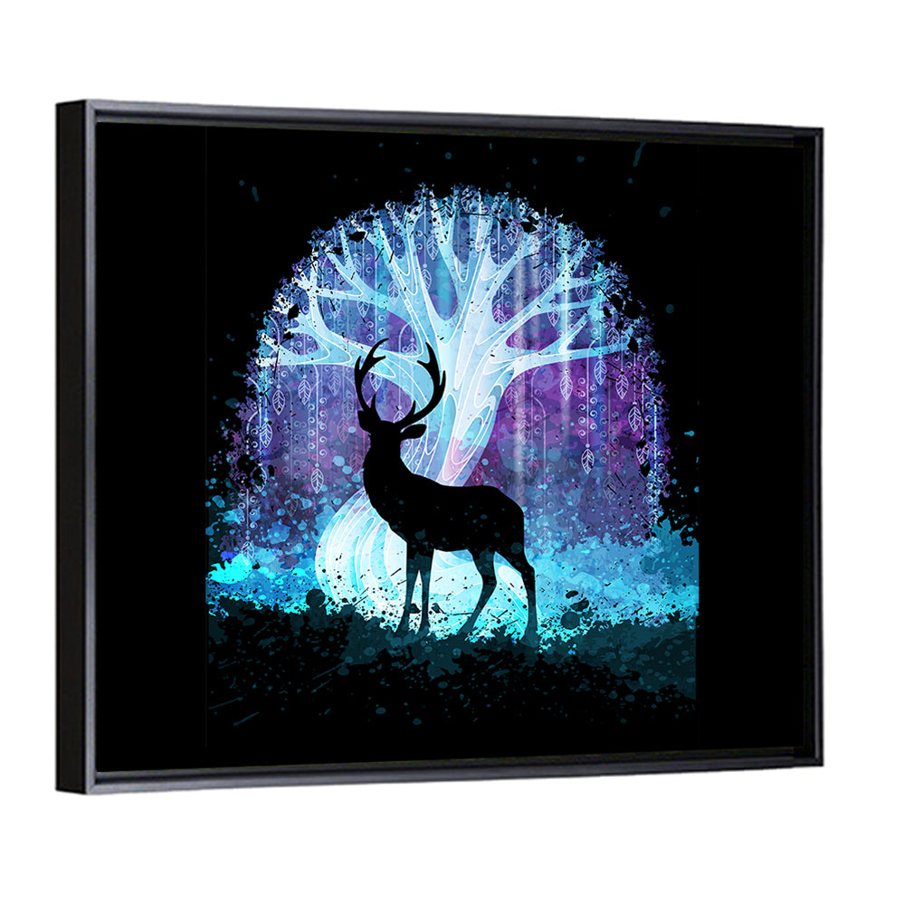 Deer Silhouette with Glowing Tree Wall Art