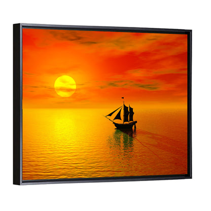 Old Sailboat Silhouette at Sunset Wall Art