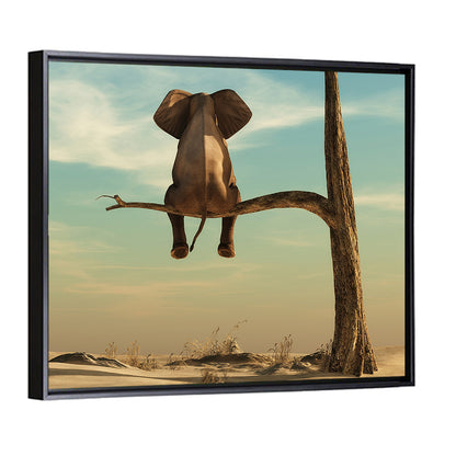 Solitary Elephant on a Tree Branch Wall Art