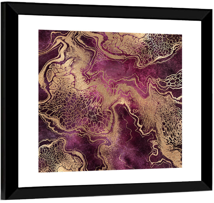 Purple and Gold Marble Abstraction Wall Art as a framed print
