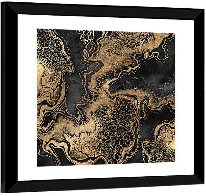 Black Marble with Gold Veins Wall Art as a framed print