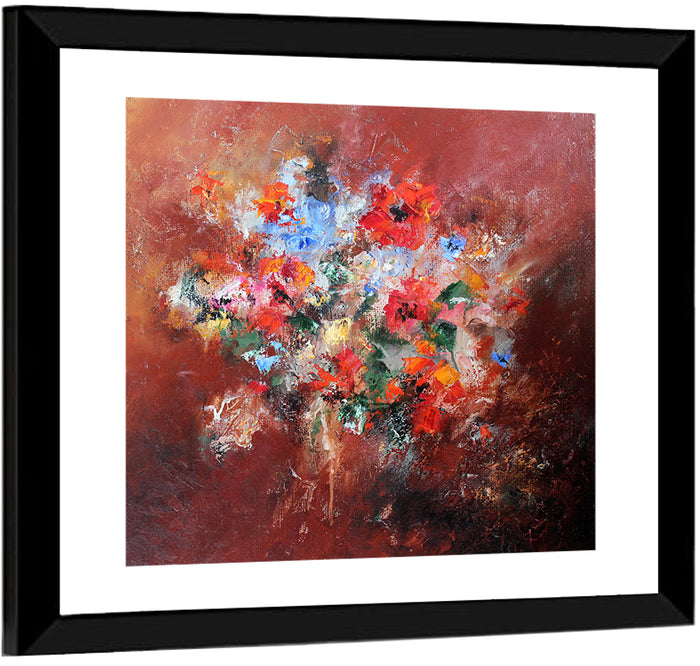 Impasto Poppy Bouquet Wall Art as a framed print