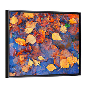 Fall Season Leaves In Rain Puddle Wall Art