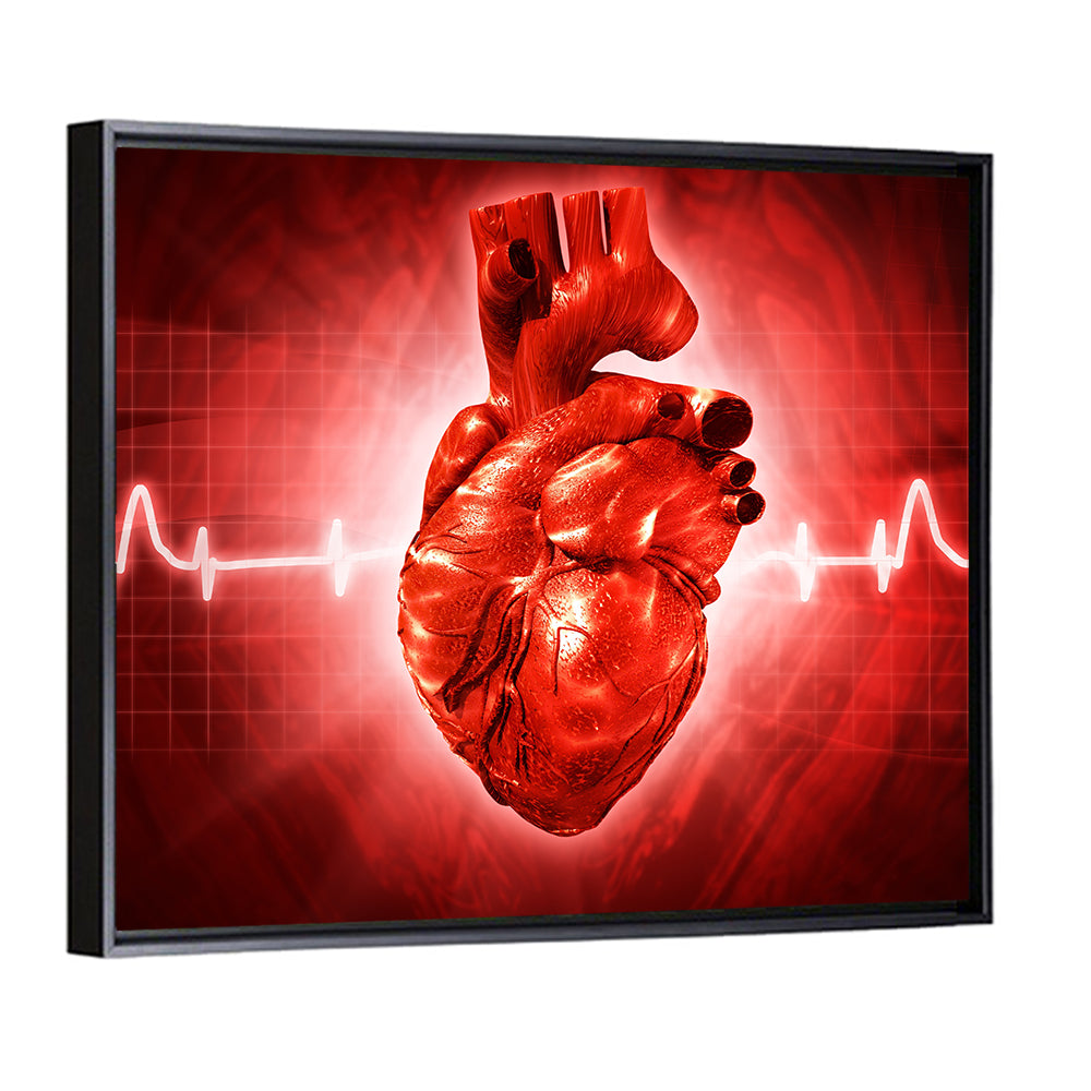 3d Anatomical Heart with Ecg Trace Wall Art