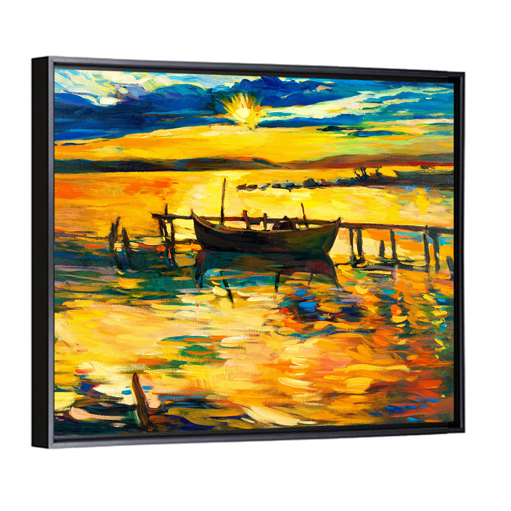 Boat & Jetty Oil Painting Wall Art