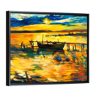 Boat & Jetty Oil Painting Wall Art