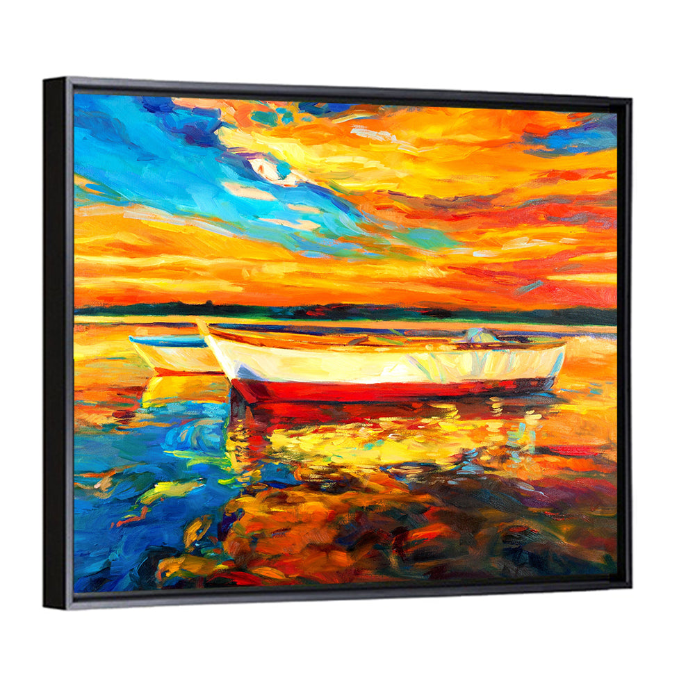 Boats at Golden Sunset Wall Art