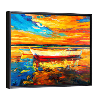 Boats at Golden Sunset Wall Art