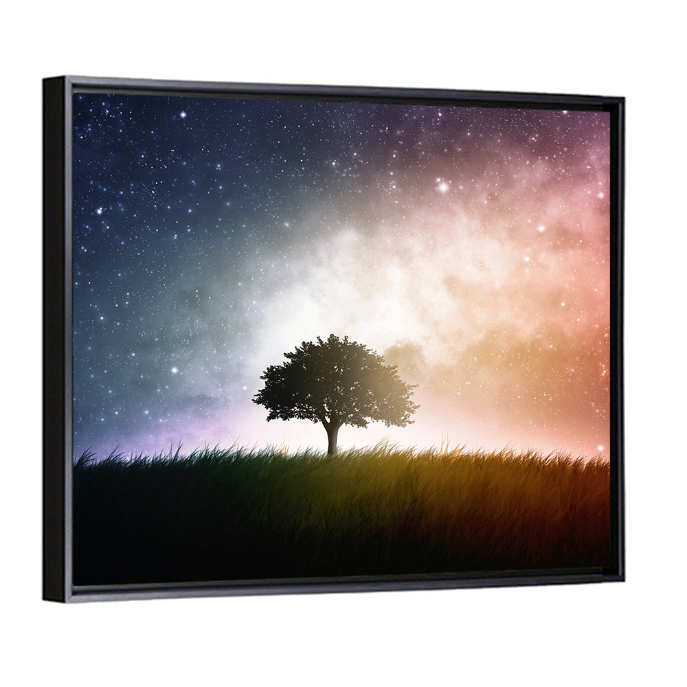 Tree Silhouette Under Nebula Sky Wall Art