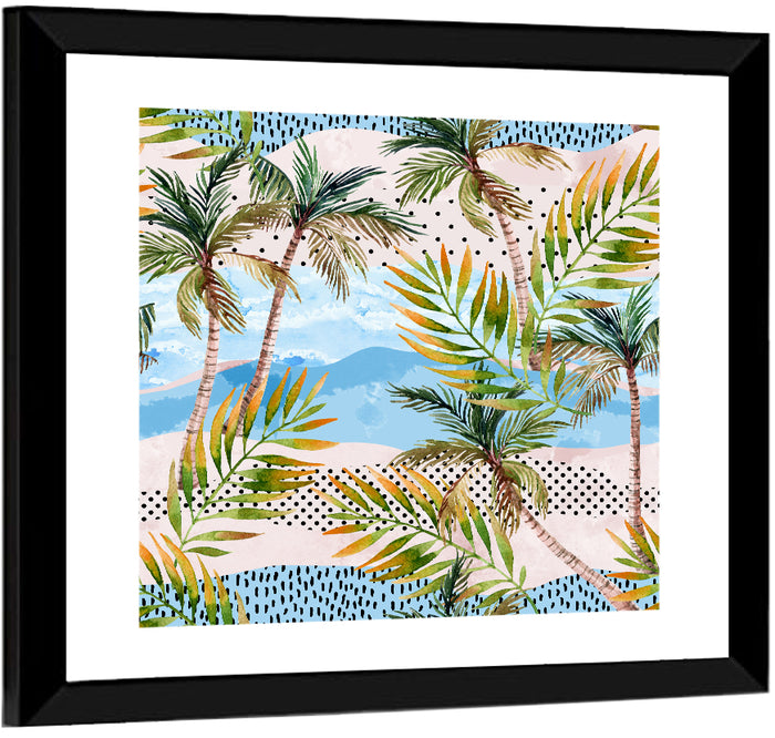 Watercolor Palm Trees Wall Art as a framed print