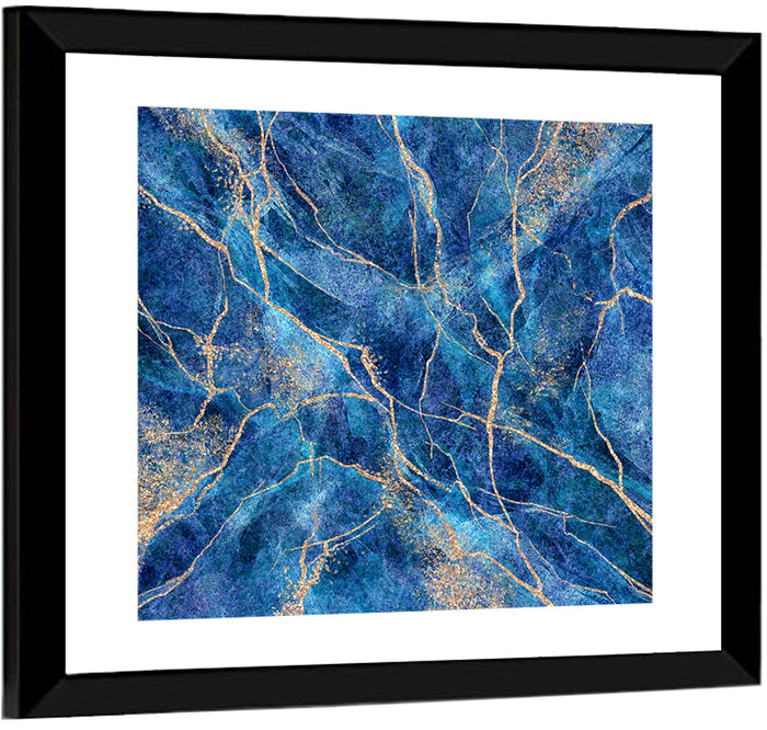 Blue Marble with Gold Veins Wall Art as a framed print