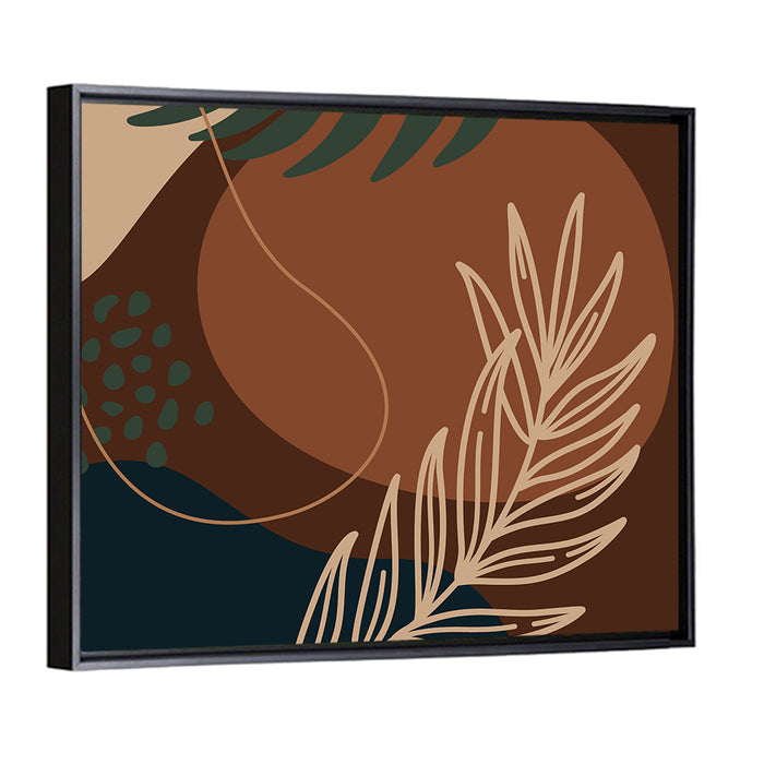 Brown Geometric Palm Leaf Wall Art as a framed canvas