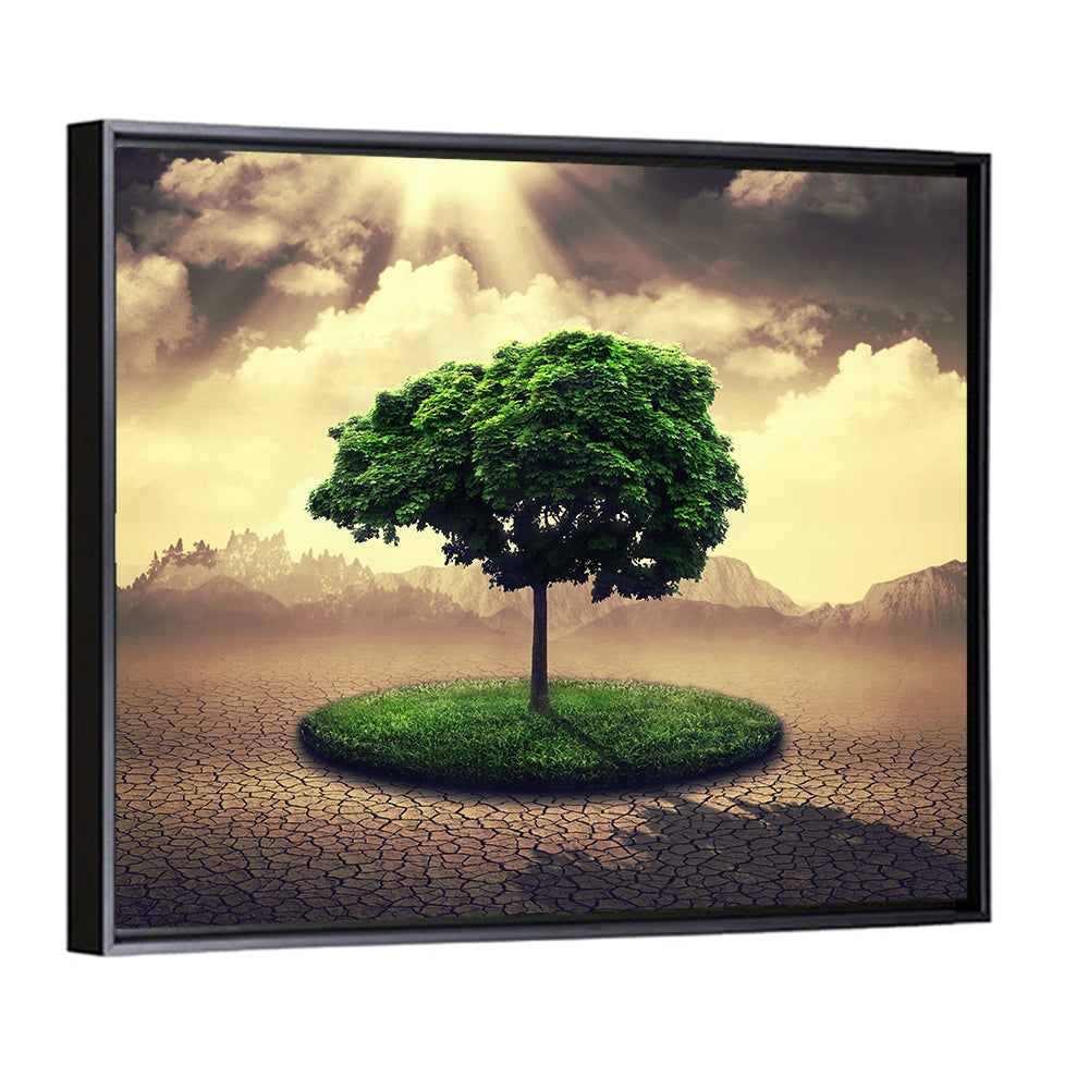 Circular Grass Oasis with Lone Tree Wall Art