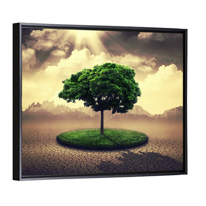 Circular Grass Oasis with Lone Tree Wall Art