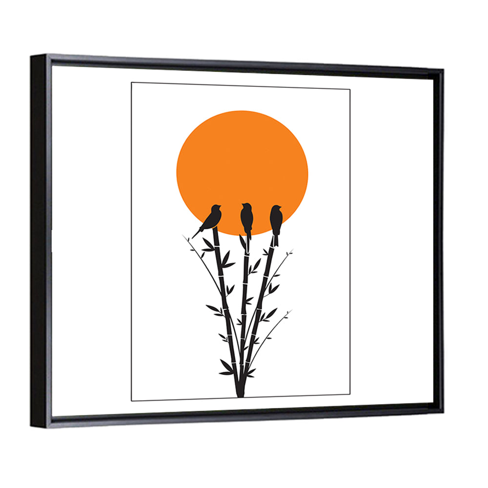 Bamboo Tree & Birds Silhouette Wall Art