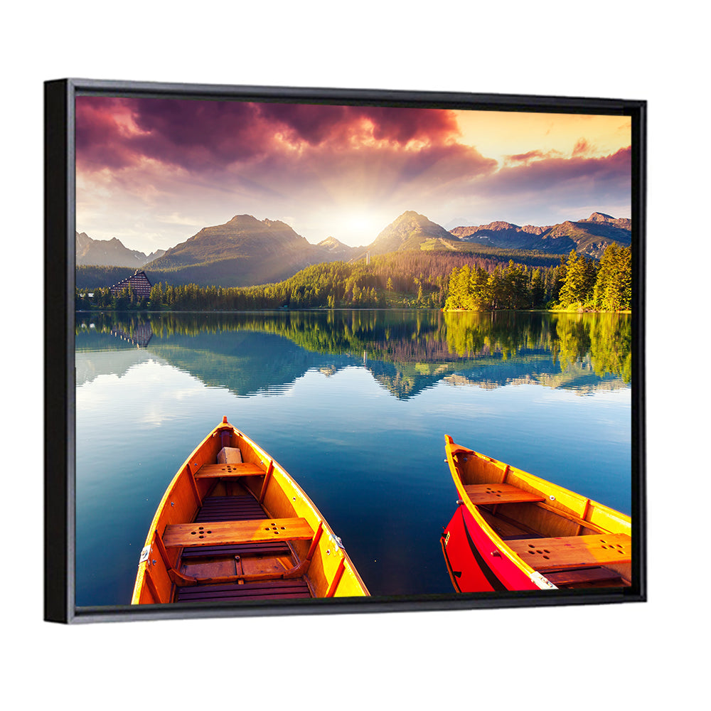 Three Boats on Slovak Mountain Lake Wall Art