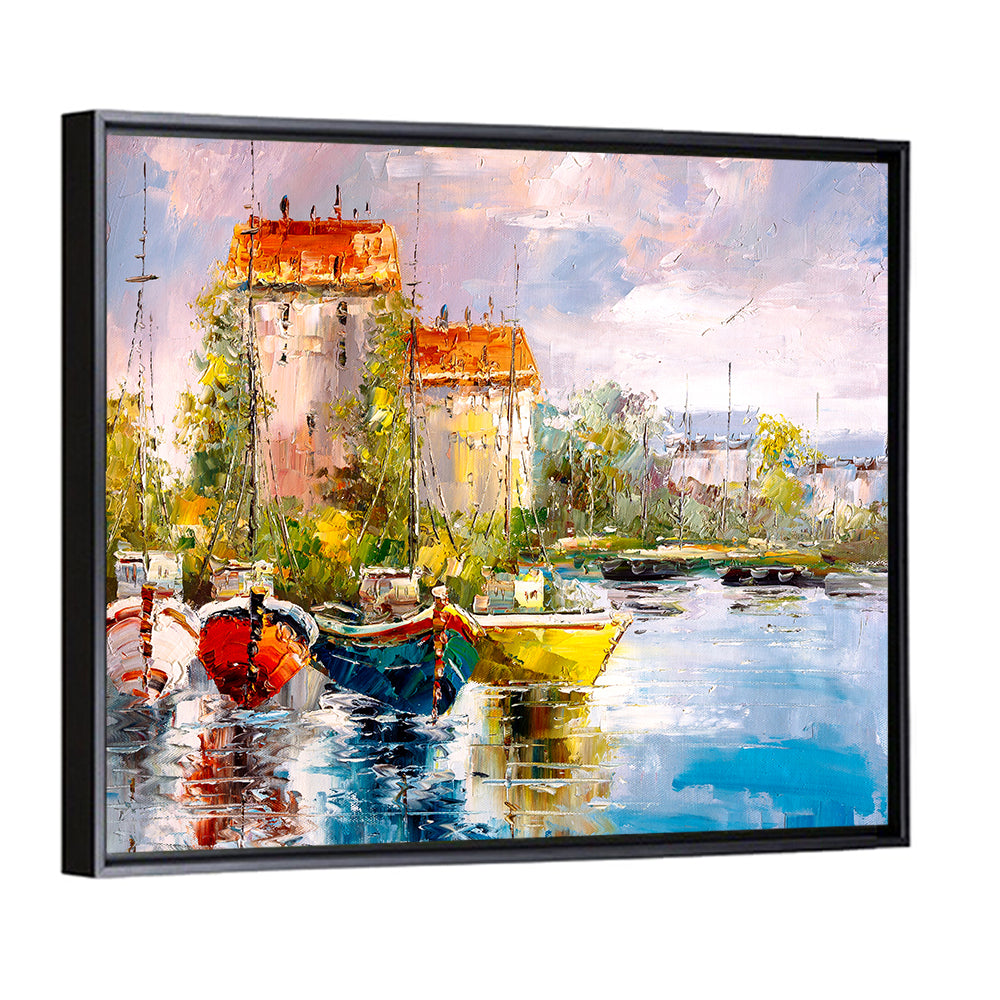 Impressionist Harbor with Colorful Boats Wall Art