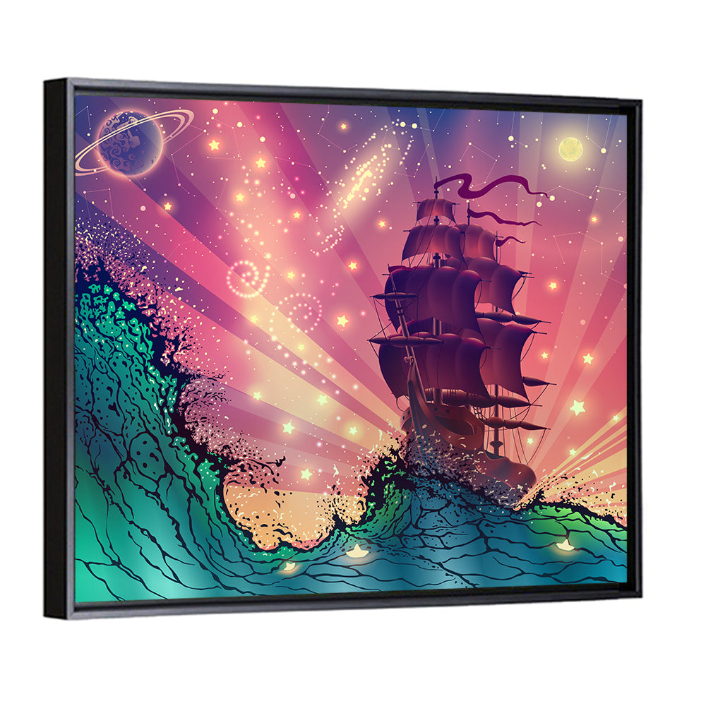 Tall Ship on Cosmic Waves Wall Art