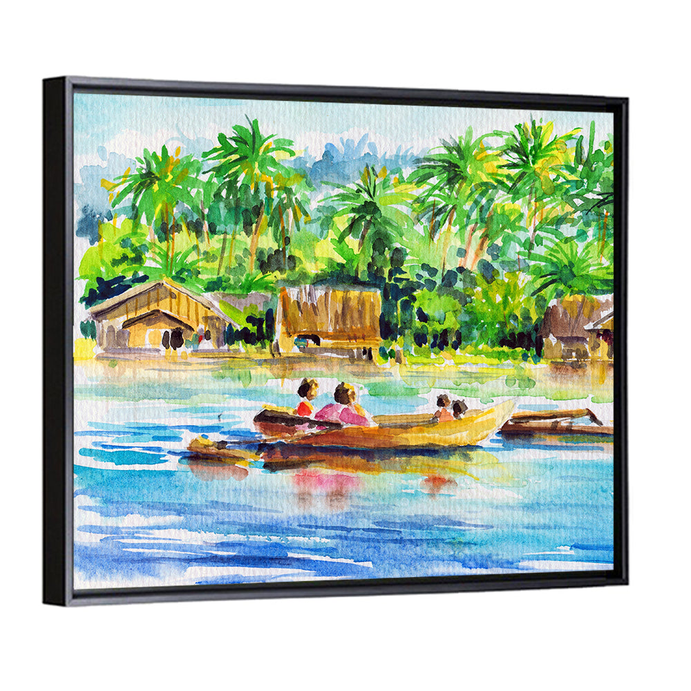 Boat in Tropical Village Wall Art