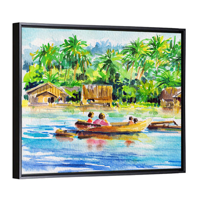 Boat in Tropical Village Wall Art