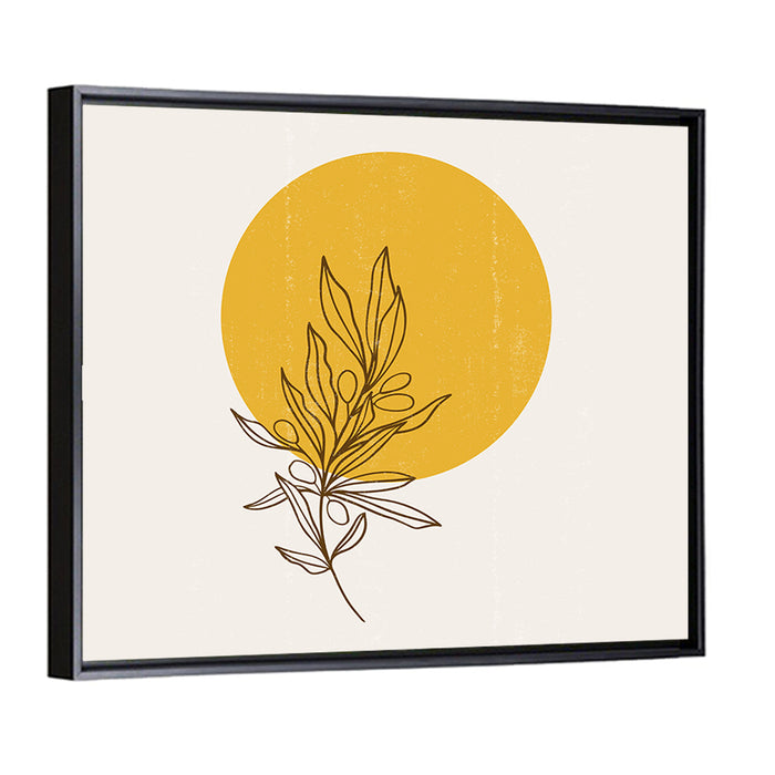 Olive Branch Sun Line Wall Art as a framed canvas