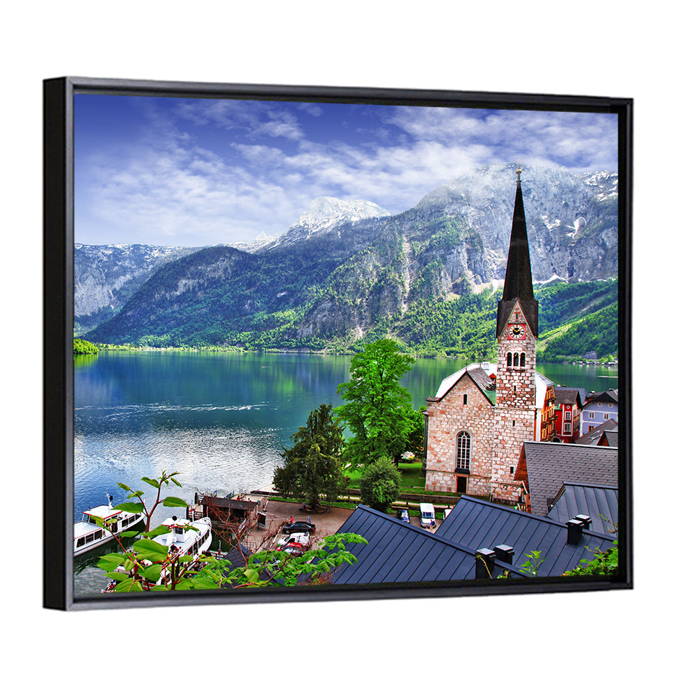 Hallstatt Lake View with Church Tower Wall Art