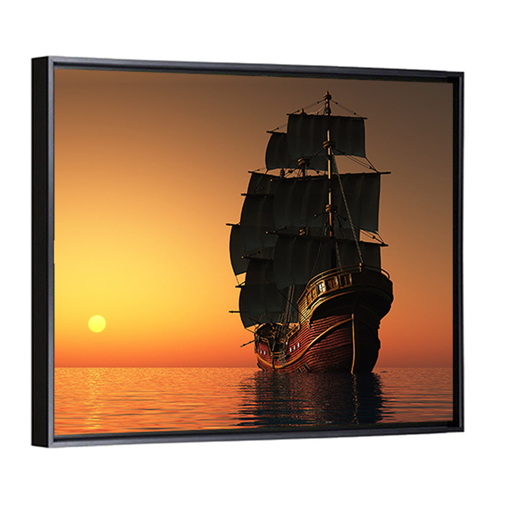 Sailing Ship at Golden Sunset Wall Art