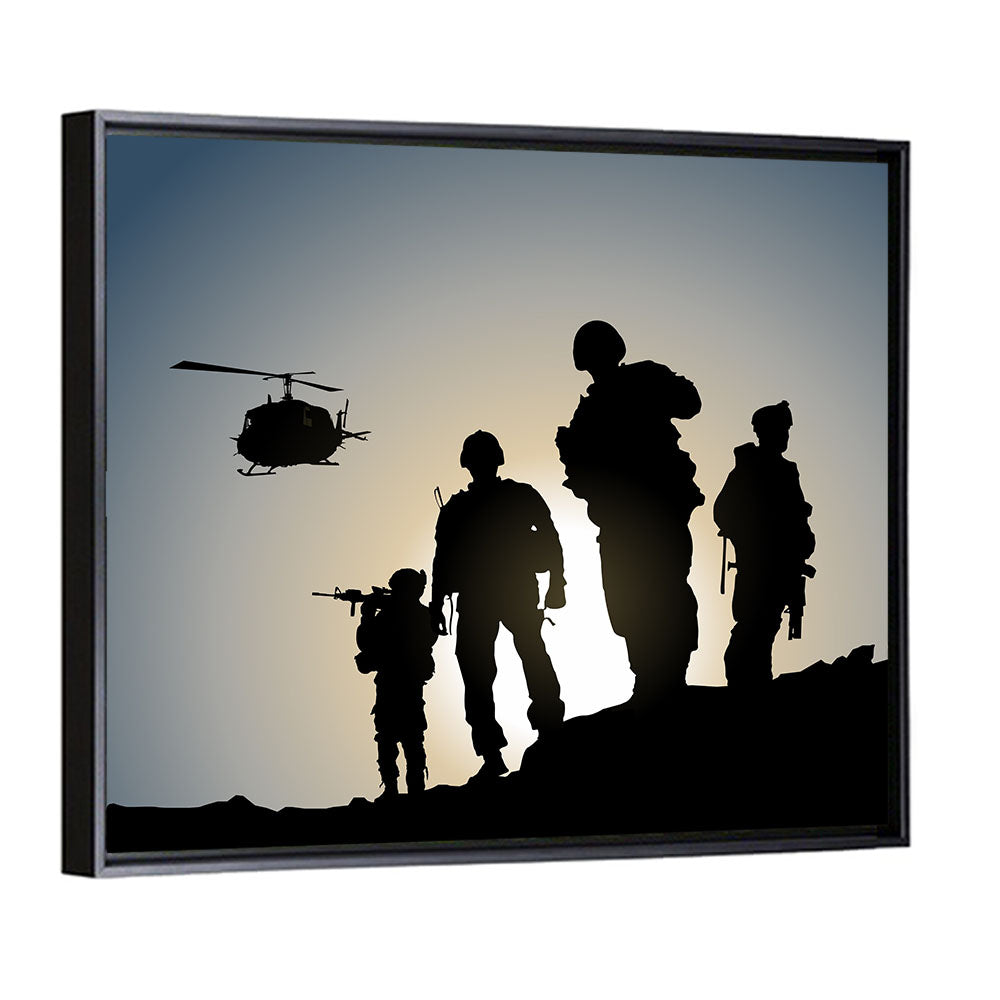 Soldiers on Ridge with Helicopter Wall Art