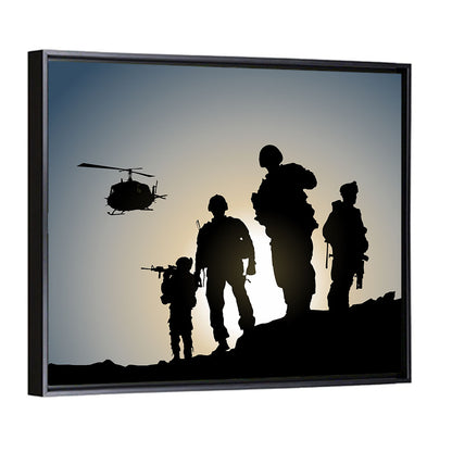 Soldiers on Ridge with Helicopter Wall Art