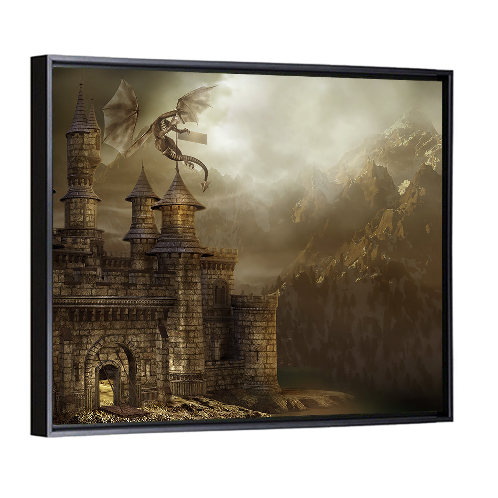 Dragon Perched on Castle Wall Art